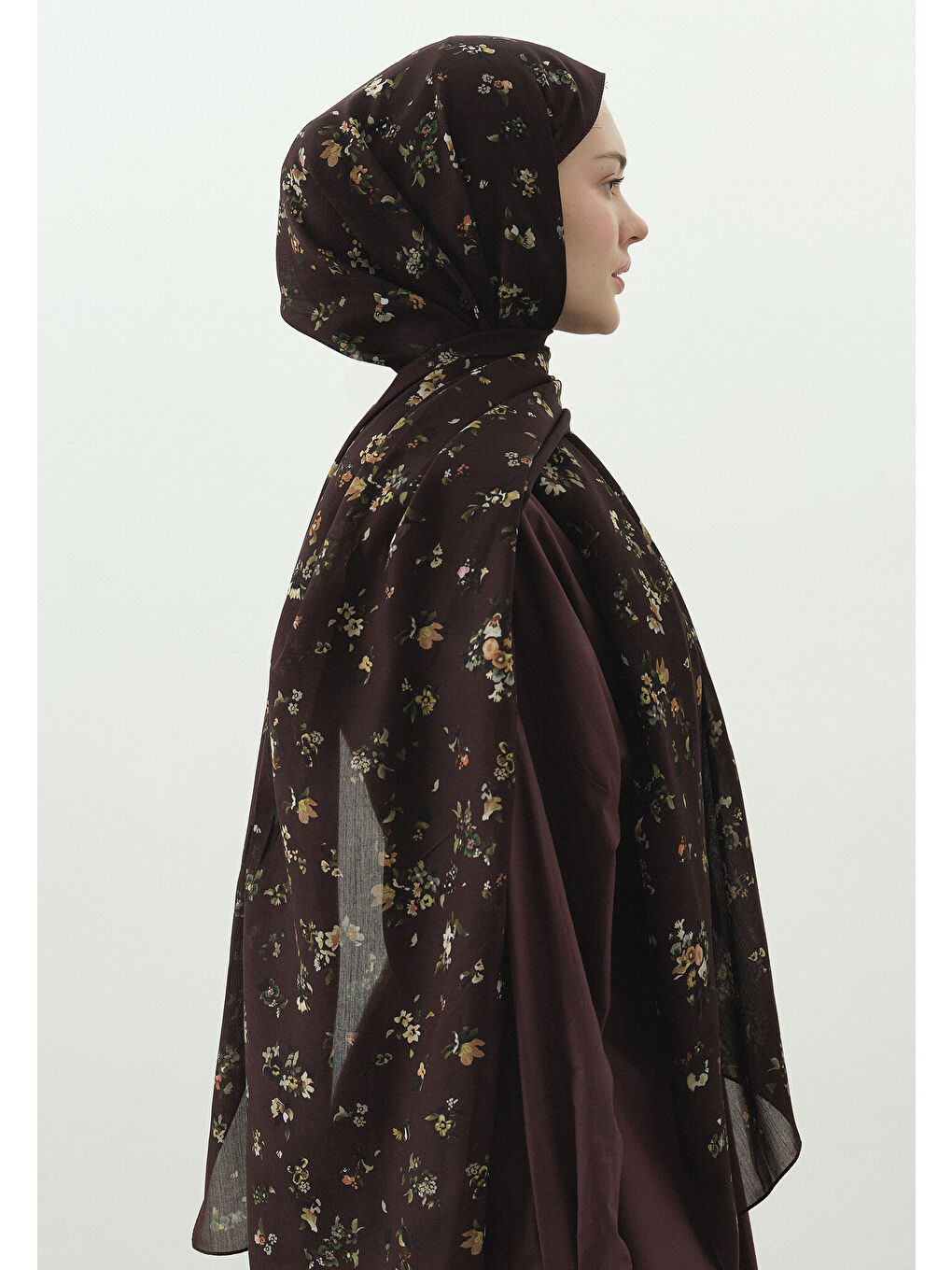 Bordo Tıny Blooms Desenli Pamuk Viskon Şal-1
