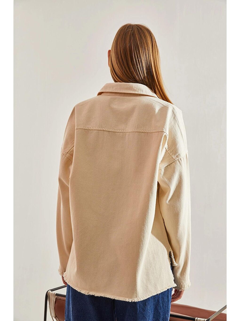Bej Kadın Büyük Çift Cepli Gabardin Ceket-3
