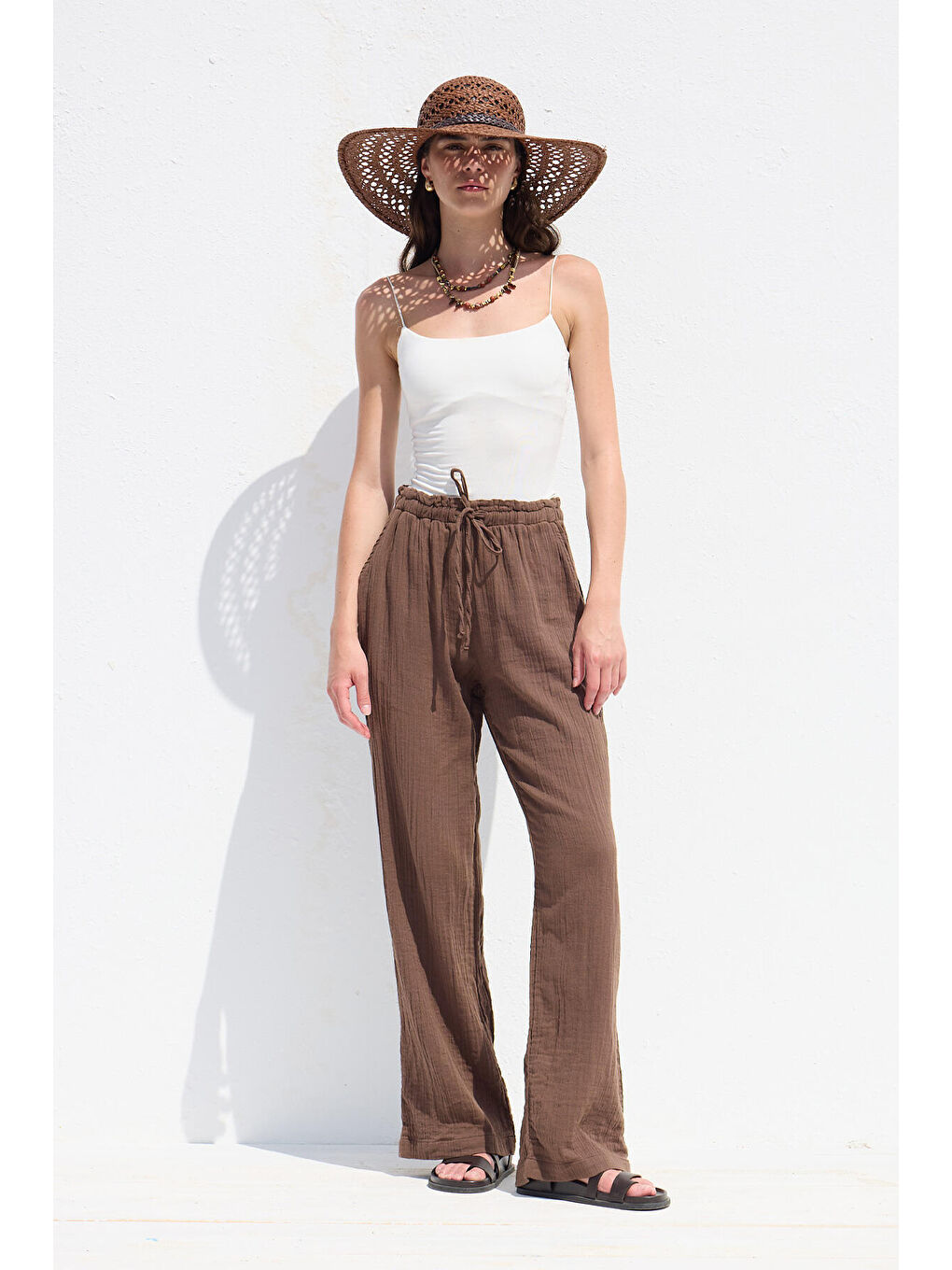 Müslin Rahat Pantolon Kahverengi-2