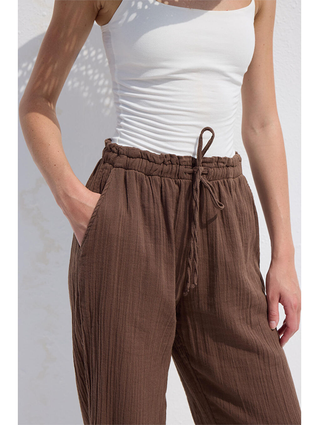 Müslin Rahat Pantolon Kahverengi-3