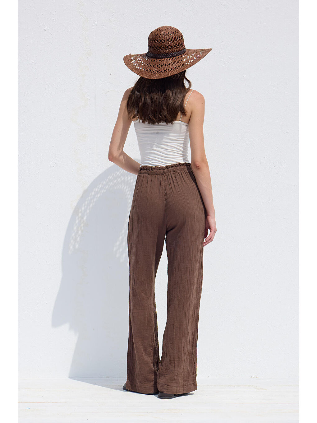 Müslin Rahat Pantolon Kahverengi-7