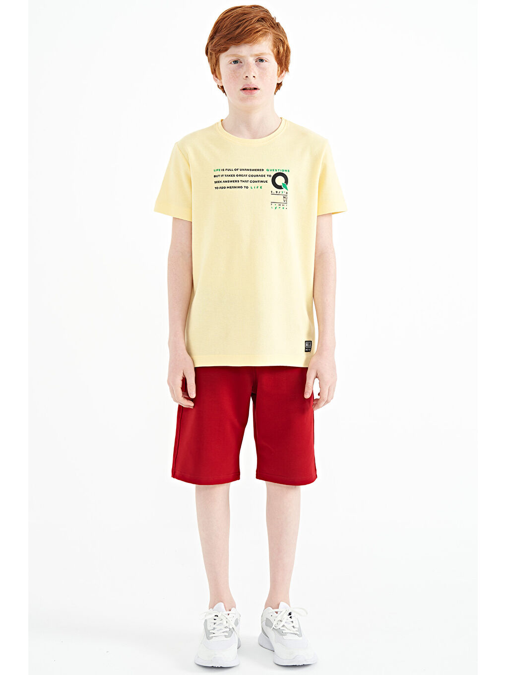 Sarı Baskı Detaylı O Yaka Standart Kalıp Erkek Çocuk Tişört - 11145-1