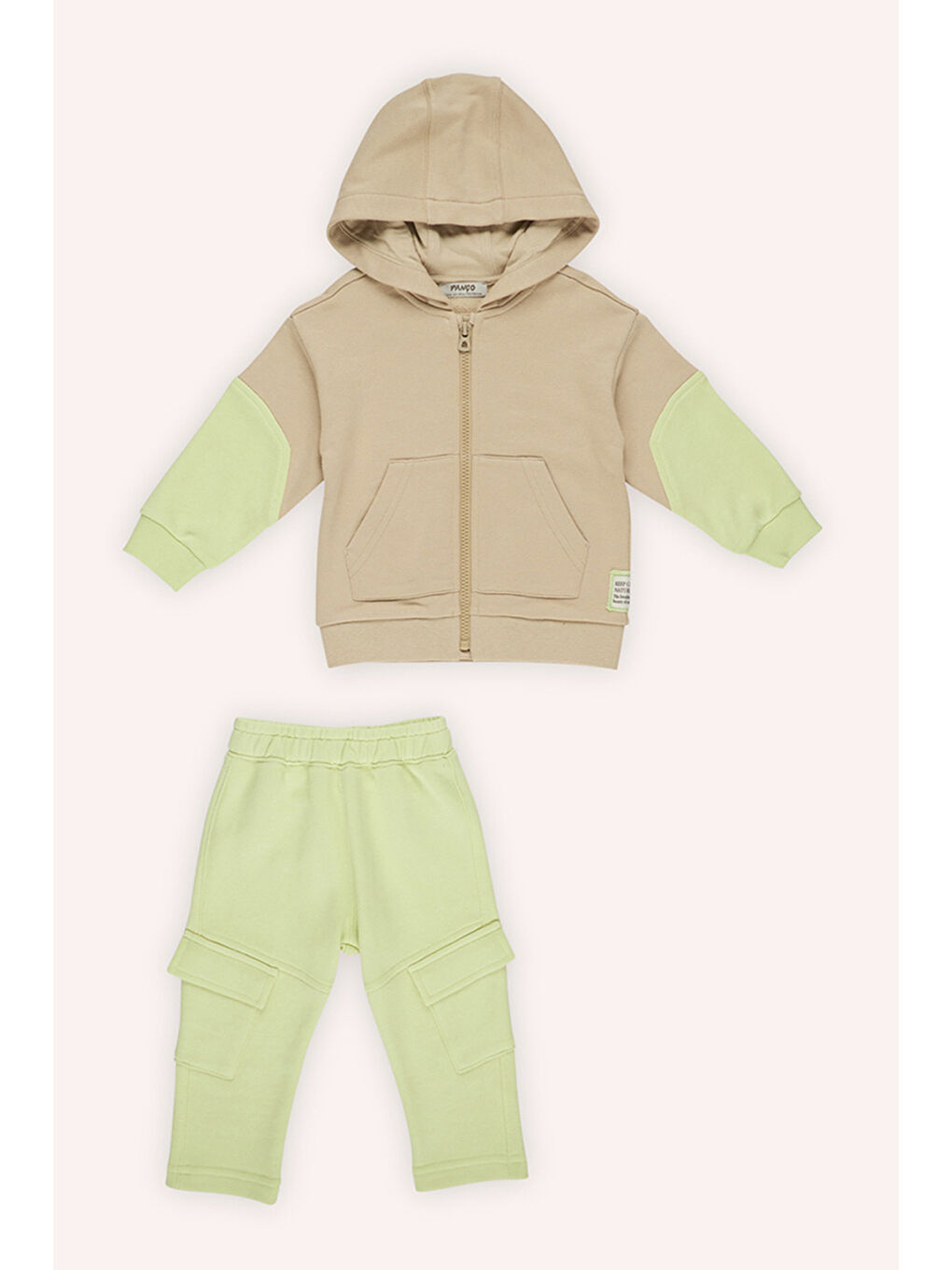 Bej Erkek Çocuk Kontrast Renkli 2'li Eşofman Takım