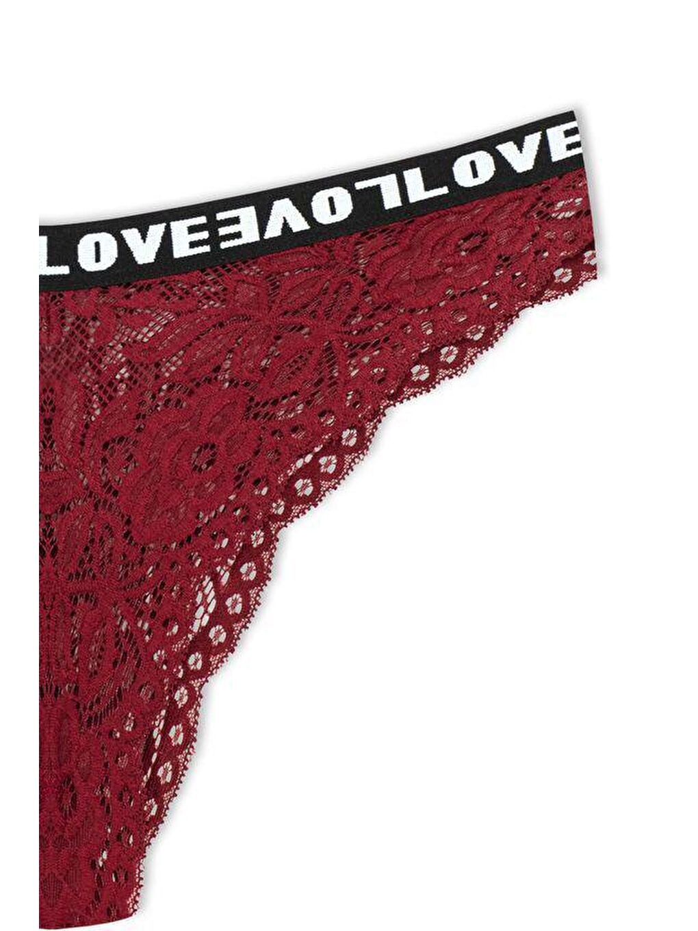 Kahverengi Brezilya Kesim Dantelli LOVE Lastik Yüksek Bel Kadın Külot 5'li-4