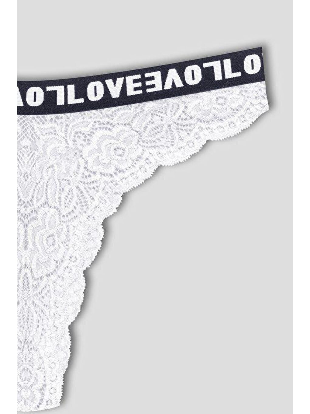 Beyaz Brezilya Kesim Dantelli LOVE Lastik Yüksek Bel Kadın Külot 5'li-4
