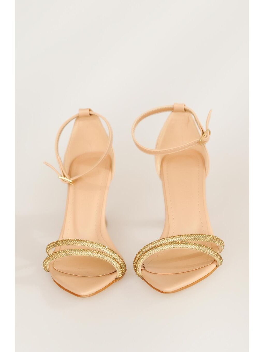 Bej Bilekte Taşlı Bant Kadeh Topuk Kadın Topuklu Ayakkabı 37-79-22-4