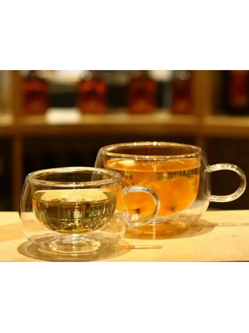 Renksiz Yeni Tasarım Çift Cidarlı 200 ml Kulplu Cam Bardak Çay Kupası 3 Adet2673-3