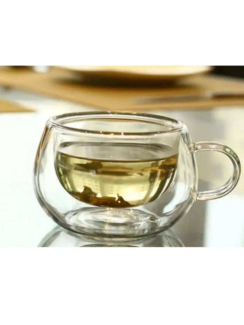 Renksiz Yeni Tasarım Çift Cidarlı 200 ml Kulplu Cam Bardak Çay Kupası 3 Adet2673-5