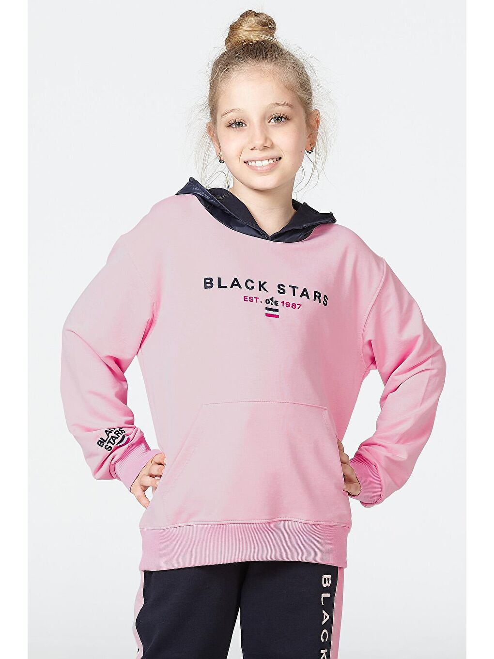 Pembe Kapüşonlu Uzun Kollu Kız Çocuk Eşofman Takımı-2