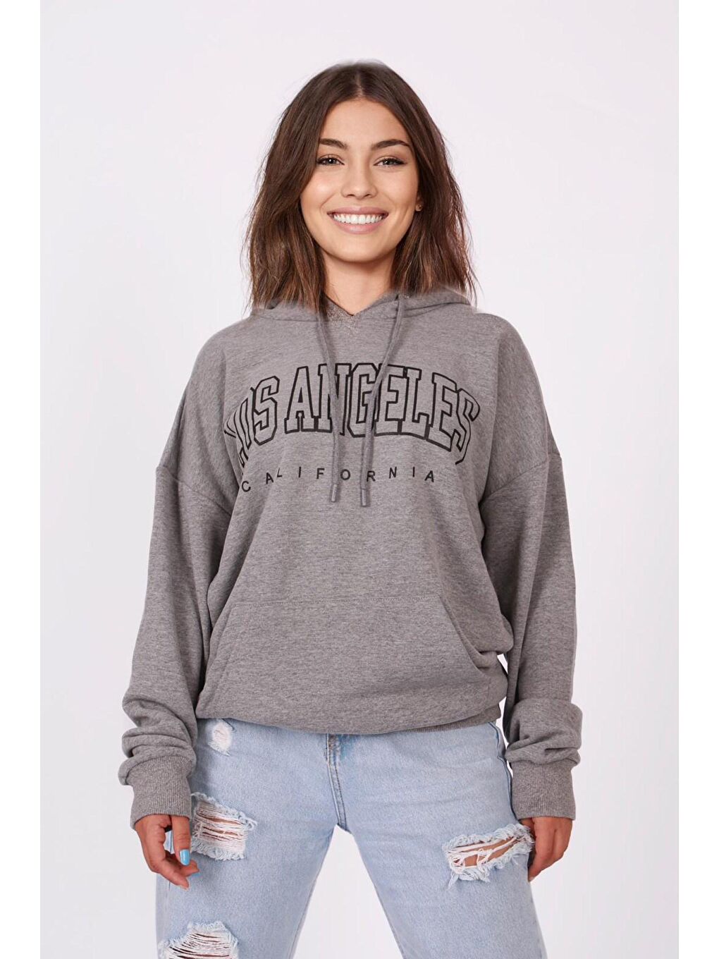 Kapüşonlu Gri Kadın Sweatshirt MG810-1