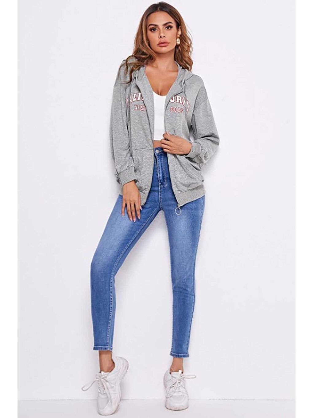 Gri Kapüşonlu Sweatshirt Mg804-2