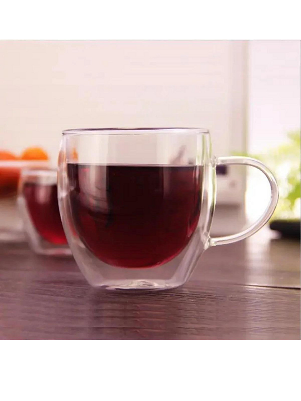 Renksiz Çay Fincanı Çift Cidarlı Cam Kupa 250 ml Kulplu Cam Bardak 4 Adet2037-5