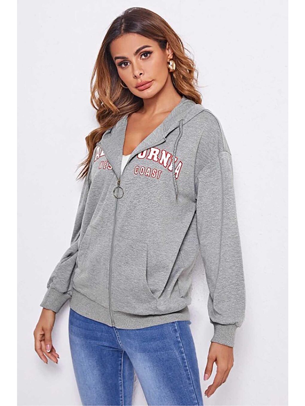 Gri Kapüşonlu Sweatshirt Mg804-3