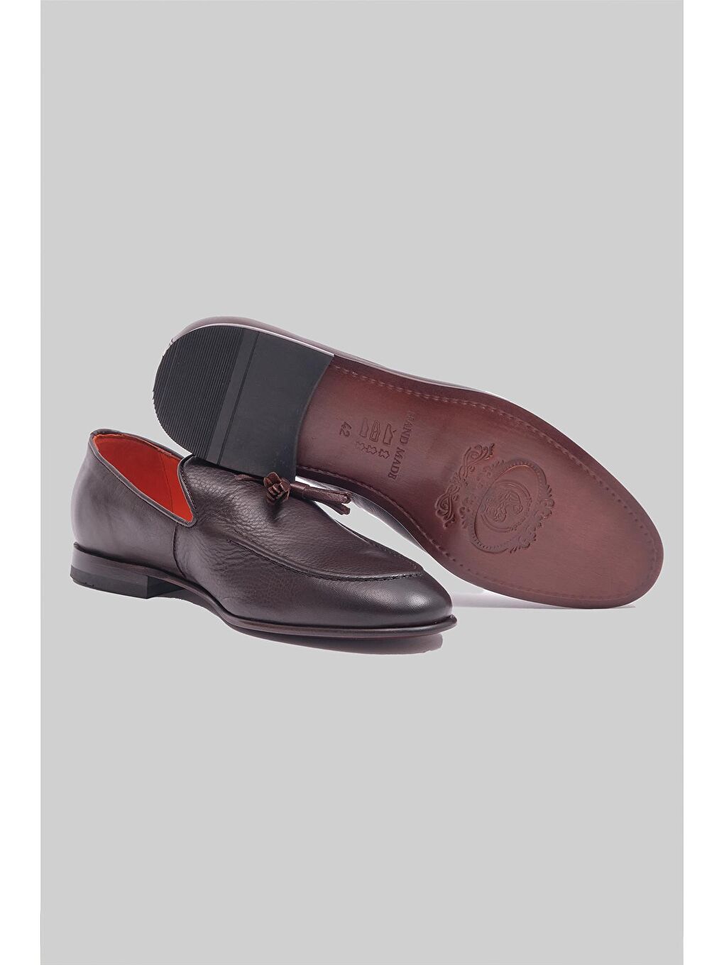 Kahverengi Cedar Hakiki Deri Kösele Taban Klasik Püsküllü Ayakkabı Erkek-3