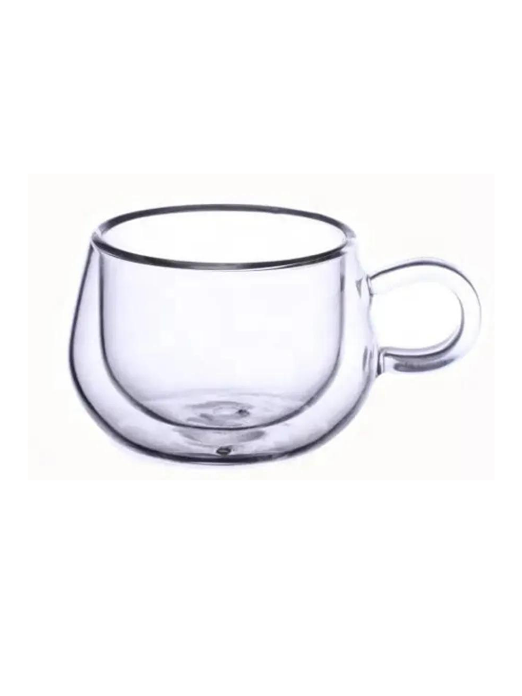 Renksiz Yeni Tasarım Çift Cidarlı 200 ml Kulplu Cam Bardak Çay Kupası 4 Adet 2673-2