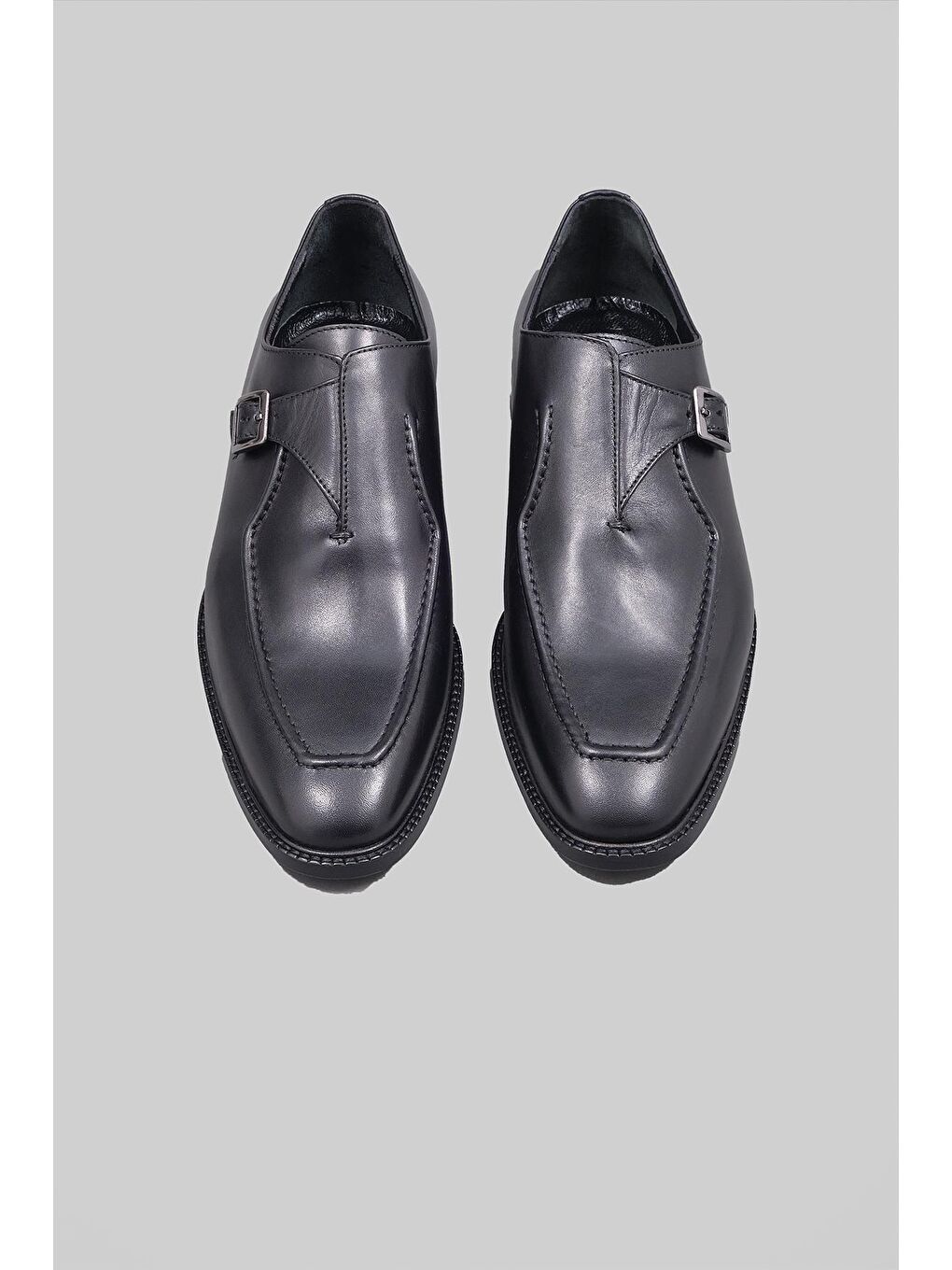 Siyah Saint Kemerli Hakiki Deri Kösele Taban Klasik Makosen Ayakkabı Erkek-3