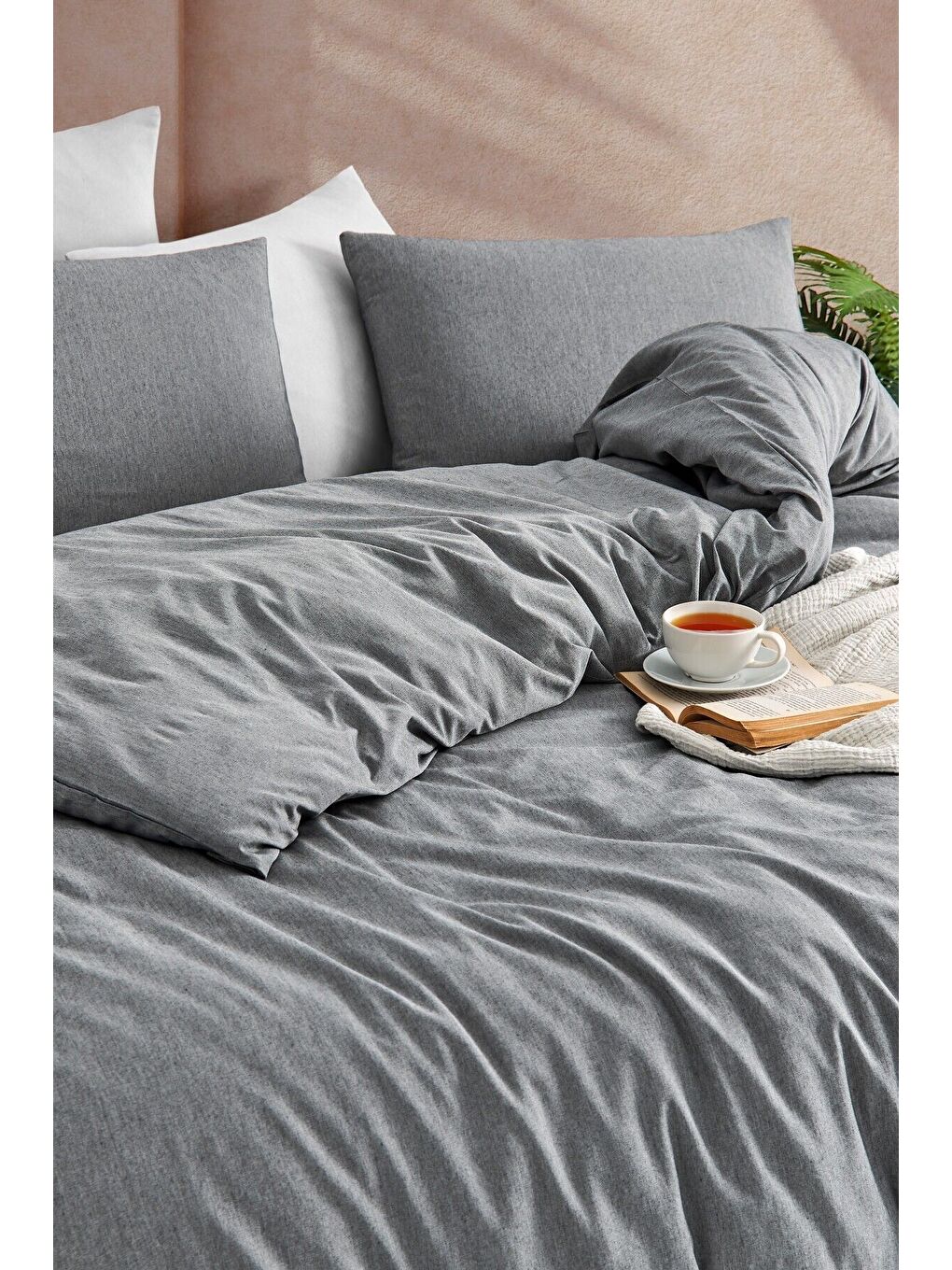 Antrasit Çarşafı Lastikli Çift Kişilik Nevresim Takım