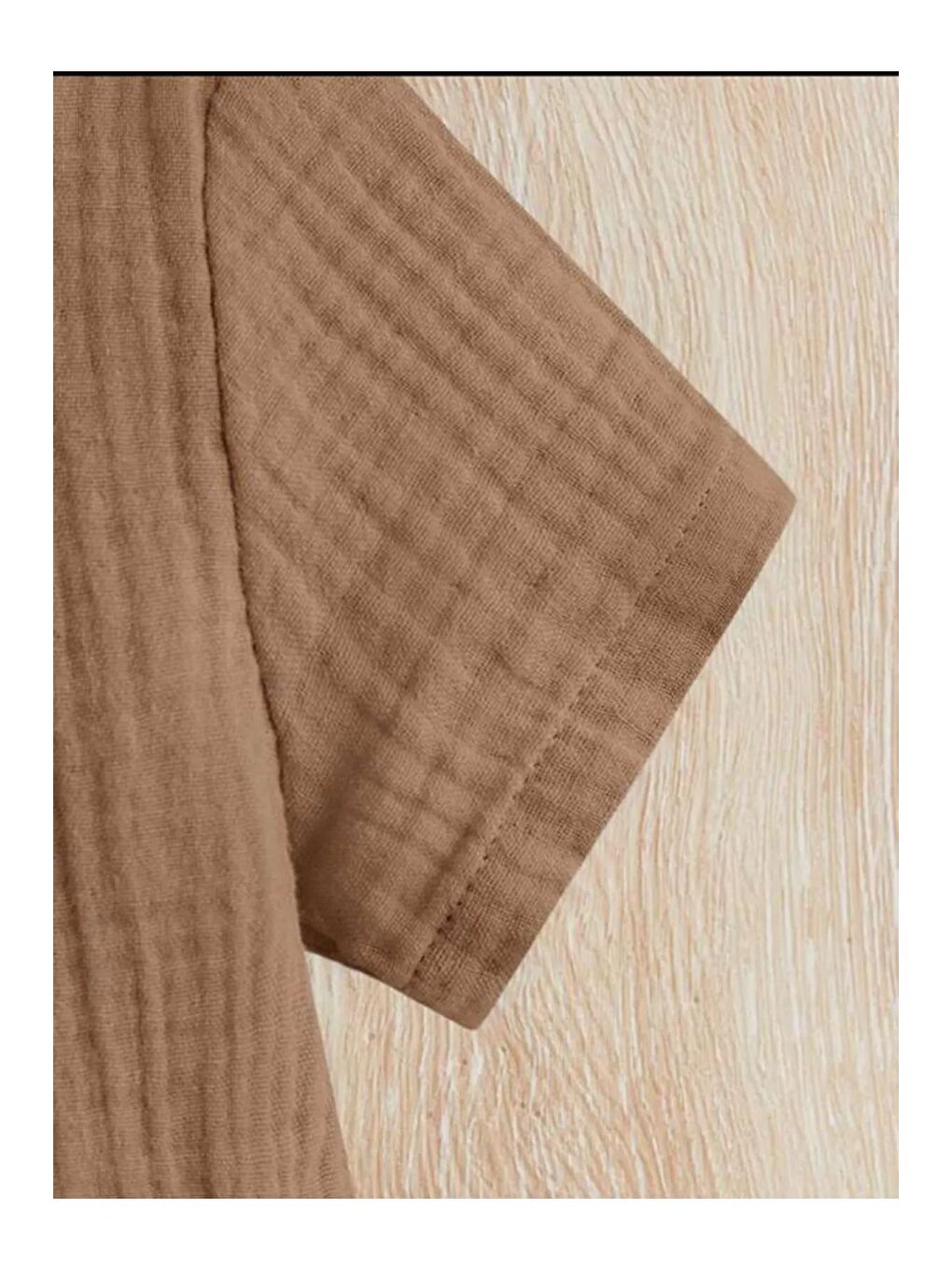 Kahverengi Unisex Alt Üst Bebek Çocuk Pamuklu Düğmeli Organik Müslin Bebek Takım-3