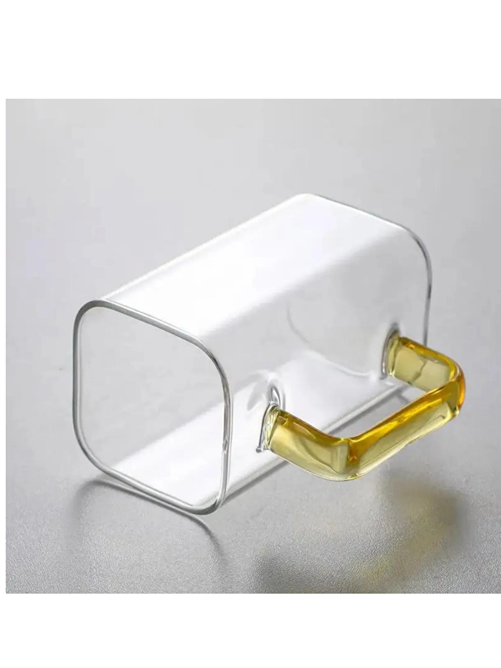 Yeni Stil Sarı Renkli Borosilikat Cam Kare Kahve Kulplu Kupa 200 ml 4 Adet-1