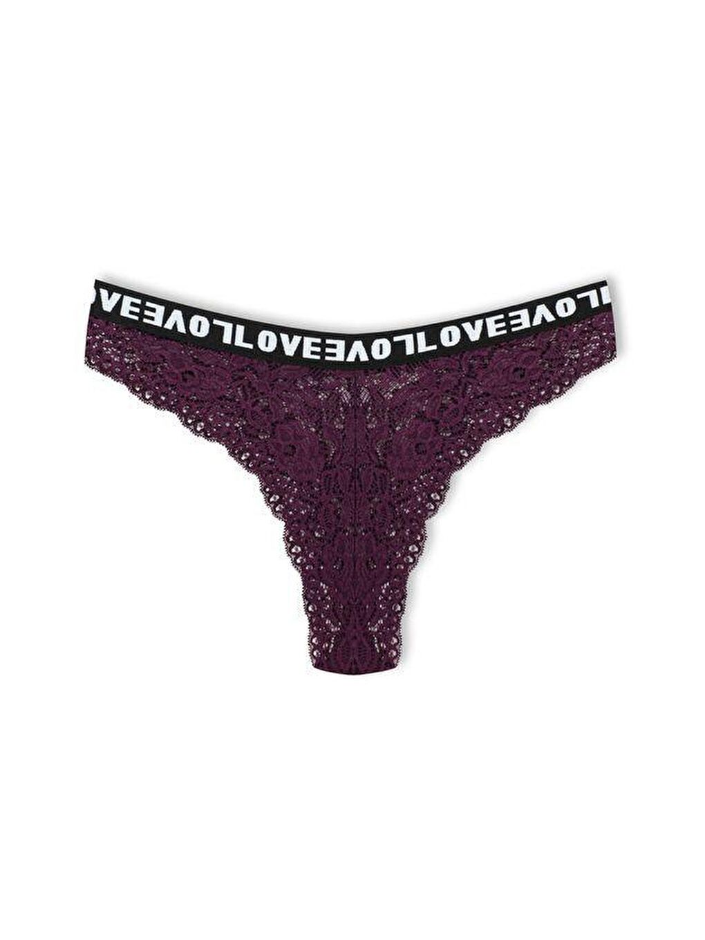 Lacivert Brezilya Kesim Dantelli LOVE Lastik Yüksek Bel Kadın Külot 2'li-3