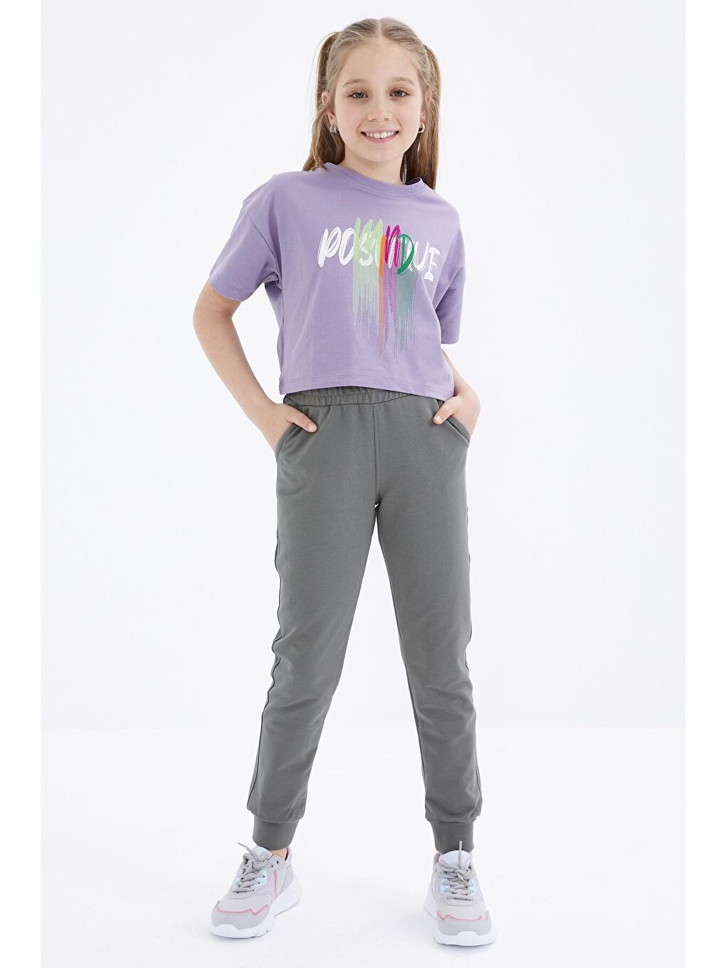 Yeşil Çağla Bağcıklı Standart Kalıp Manşetli Kız Çocuk Eşofman Alt  - 75049