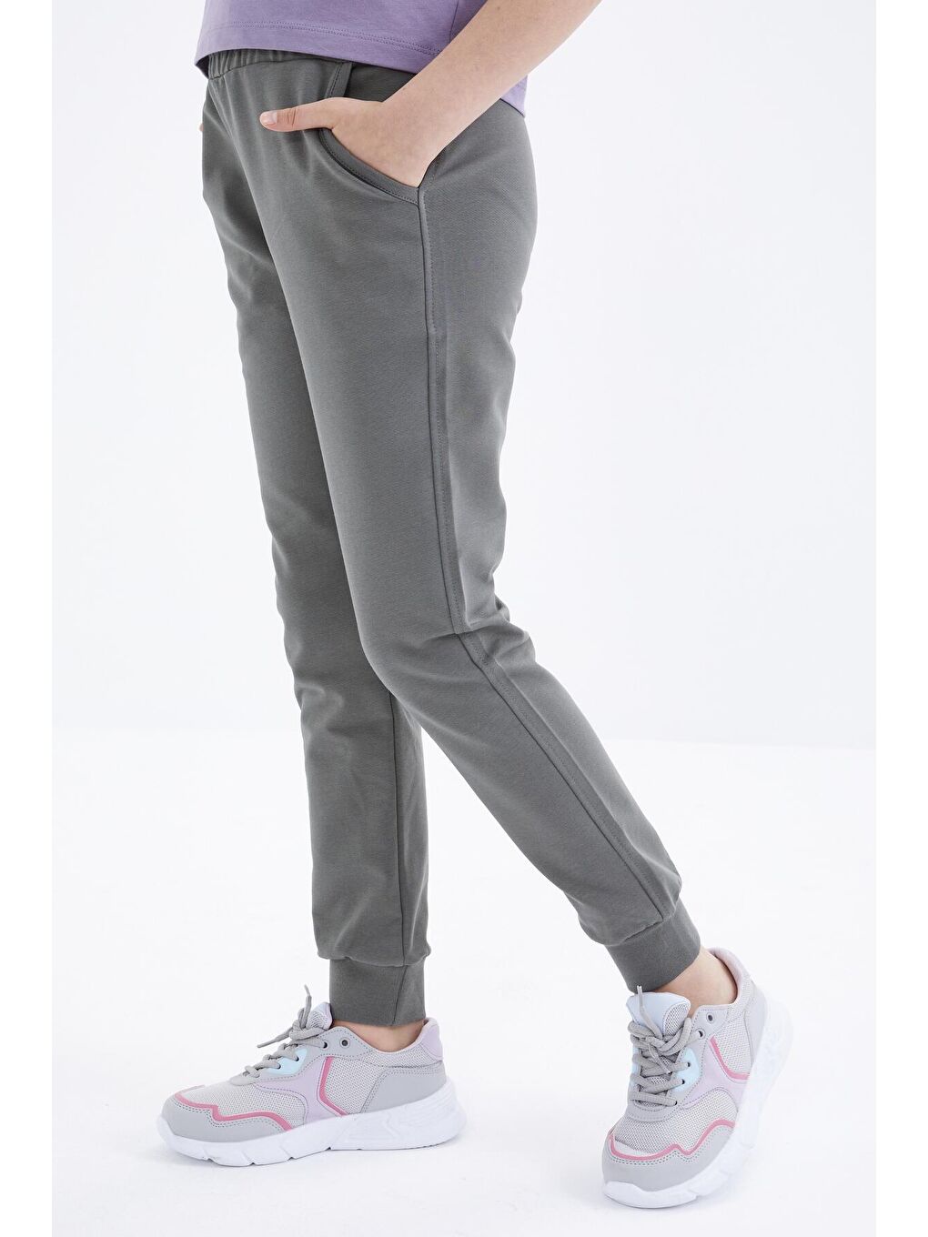 Yeşil Çağla Bağcıklı Standart Kalıp Manşetli Kız Çocuk Eşofman Alt  - 75049-1