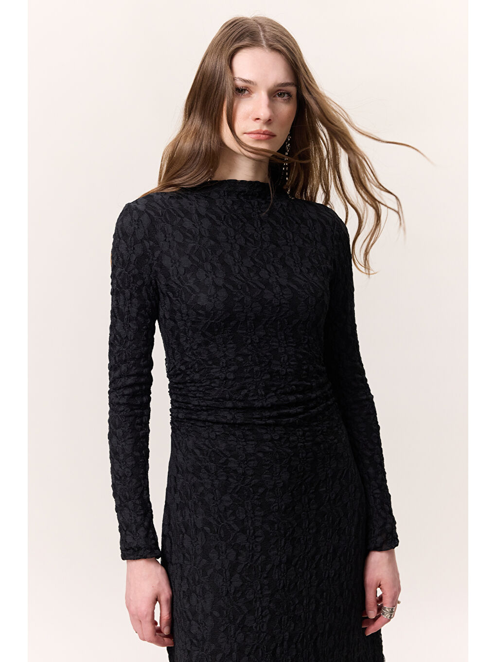 Dantelli Uzun Elbise Siyah