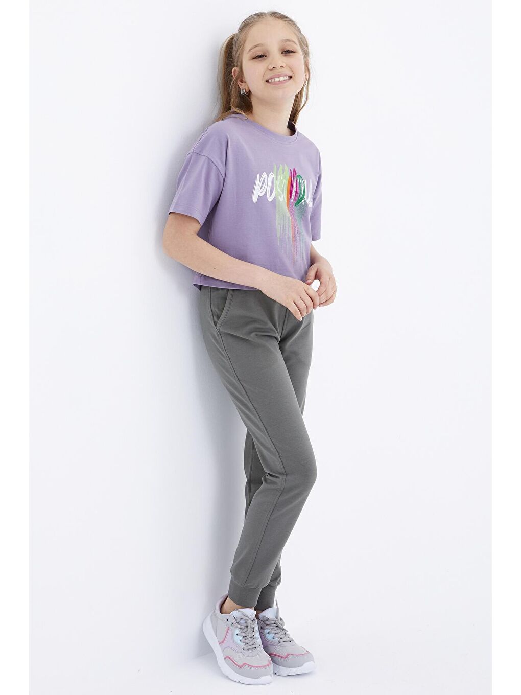 Yeşil Çağla Bağcıklı Standart Kalıp Manşetli Kız Çocuk Eşofman Alt  - 75049-2