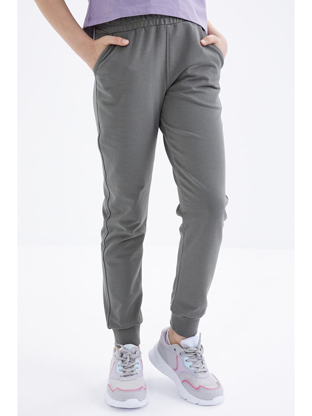 Yeşil Çağla Bağcıklı Standart Kalıp Manşetli Kız Çocuk Eşofman Alt  - 75049-3