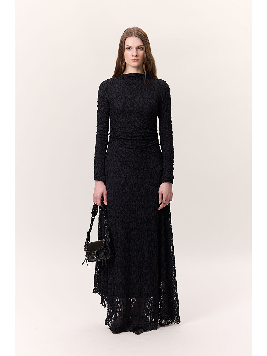 Dantelli Uzun Elbise Siyah-1