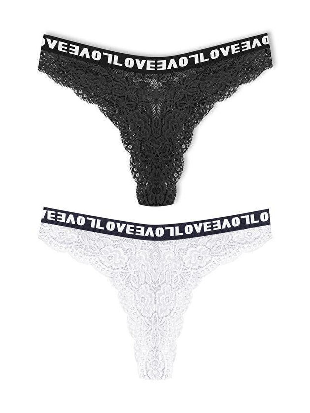 Siyah Brezilya Kesim Dantelli LOVE Lastik Yüksek Bel Kadın Külot 2'li