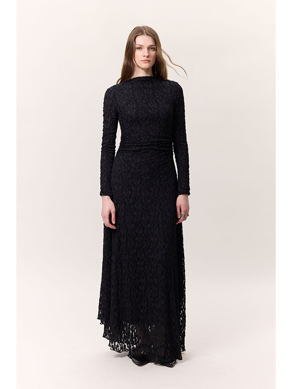 Dantelli Uzun Elbise Siyah-3
