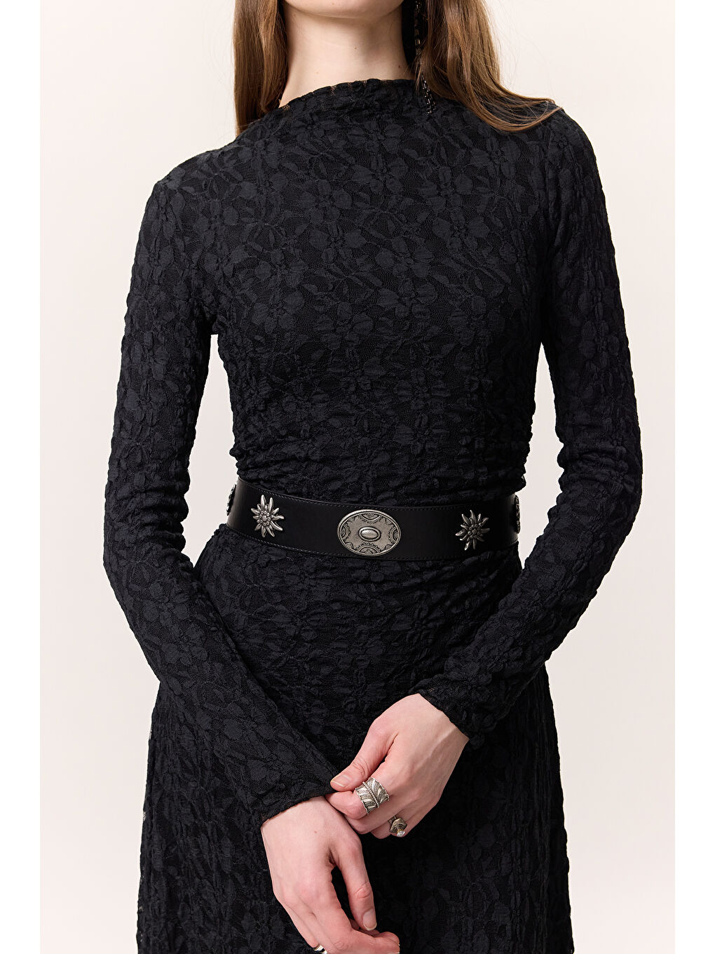 Dantelli Uzun Elbise Siyah-4