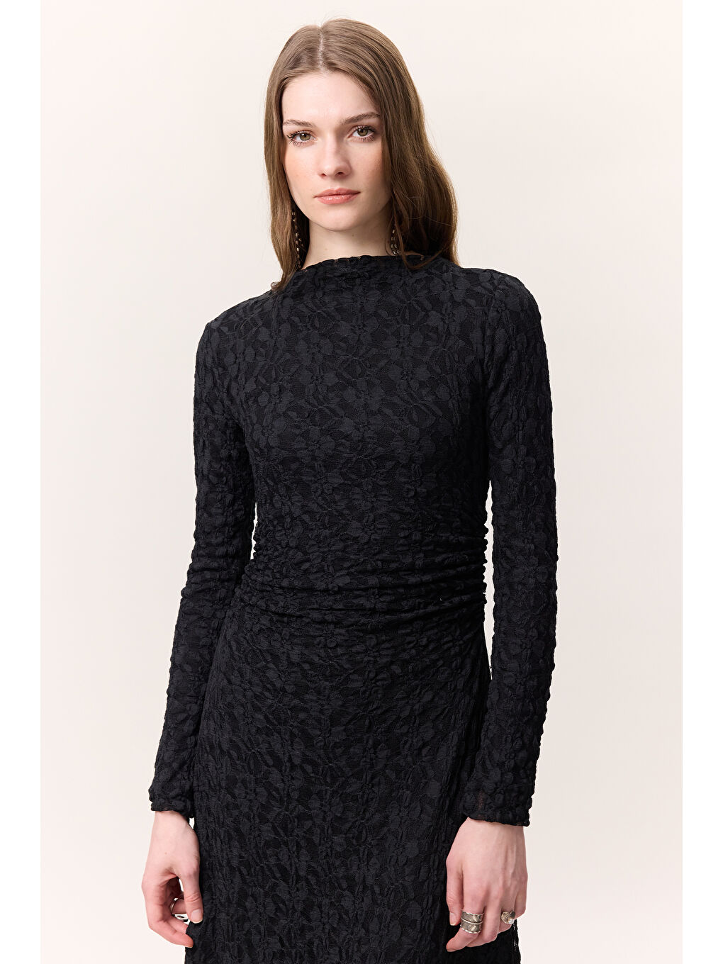 Dantelli Uzun Elbise Siyah-5