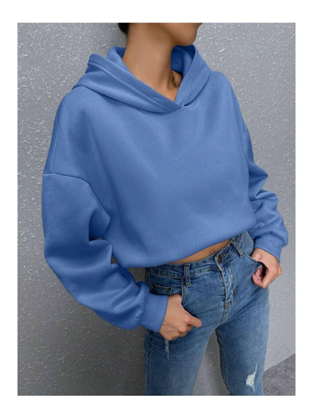 Trendseninle Mavi Kadın MAVİ Ters Düz Nothing Baskılı Oversize Sweatshirt - 1