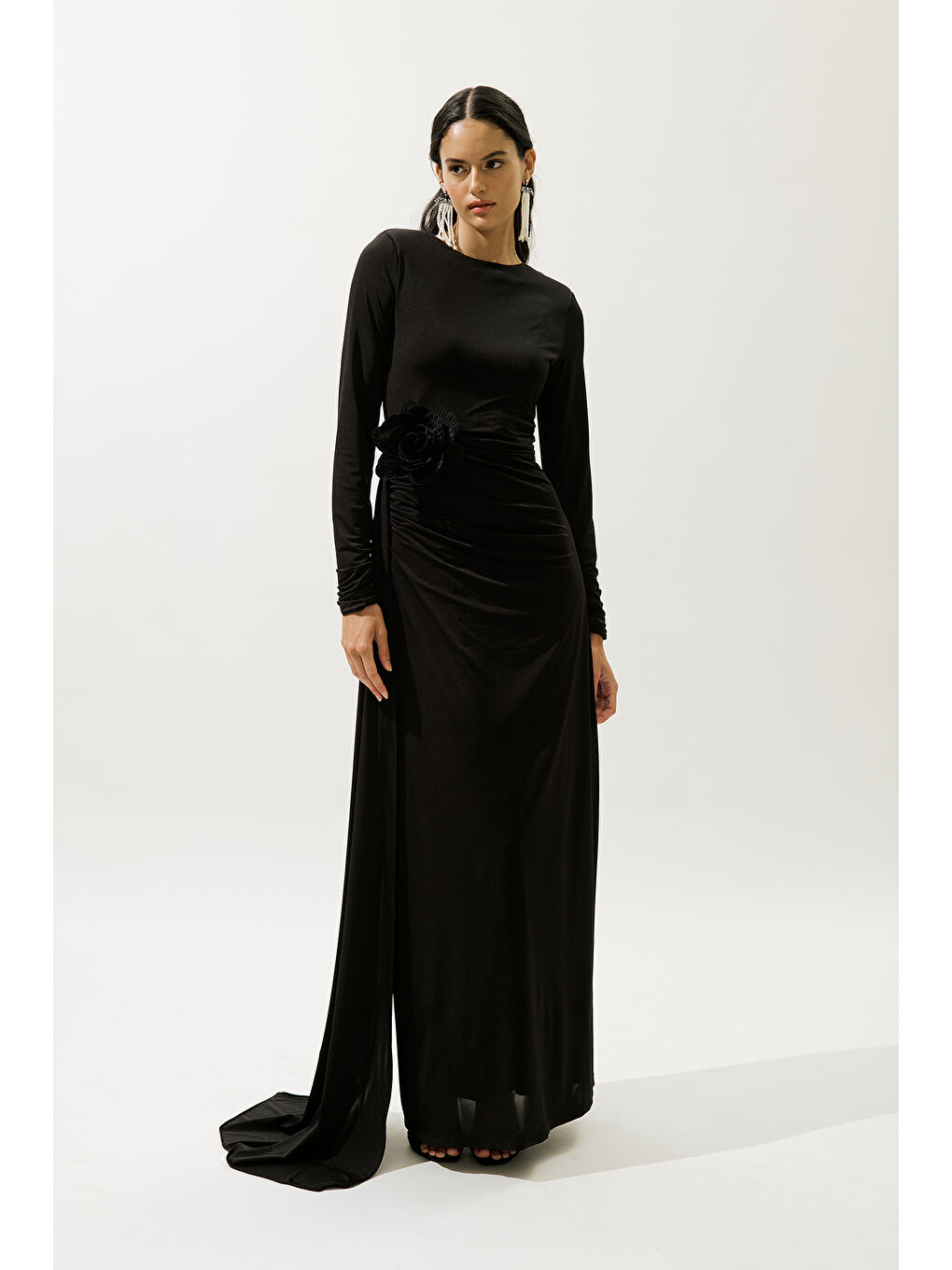 Bağlama Detaylı Abiye Elbise Siyah-1