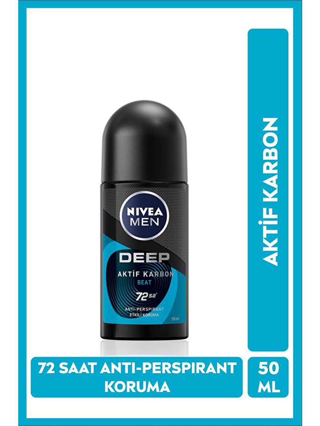 NIVEA Şeffaf Men Erkek Roll-On Deodorant Deep Beat 50 ml, 72 Saat Anti-Perspirant Koruma