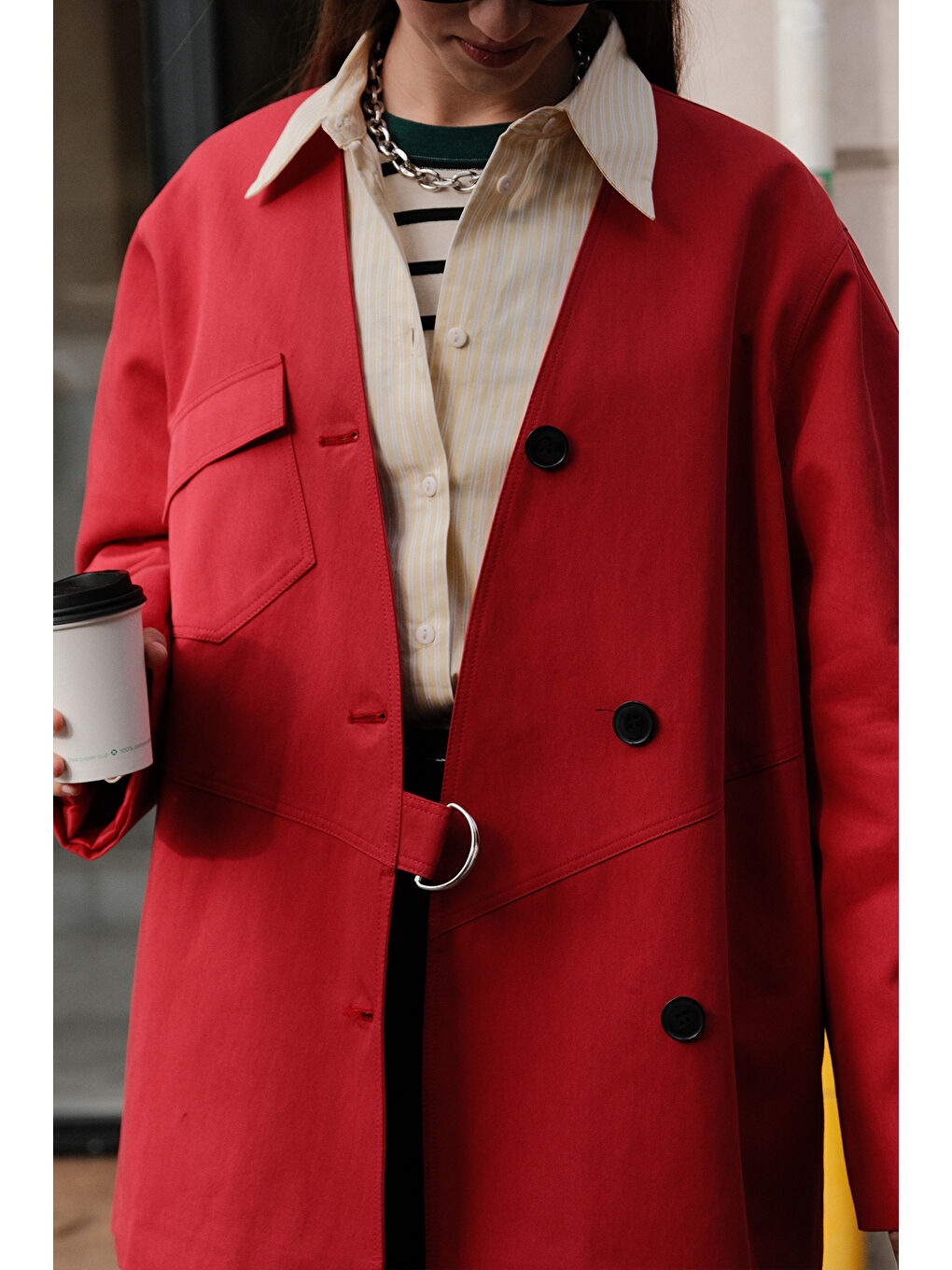 Toka Detaylı Kruvaze Tasarım Ceket Kırmızı-1