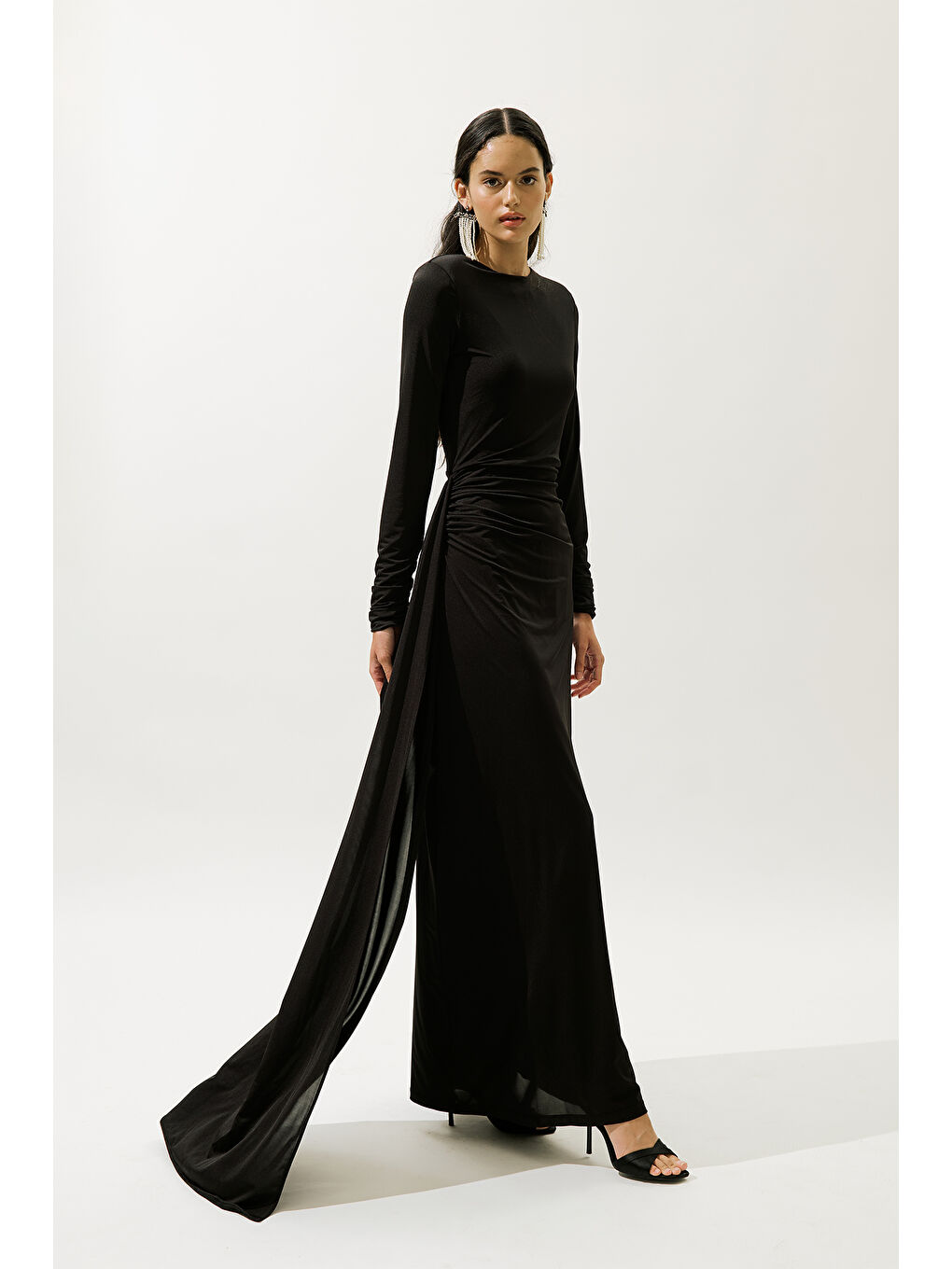 Bağlama Detaylı Abiye Elbise Siyah-4