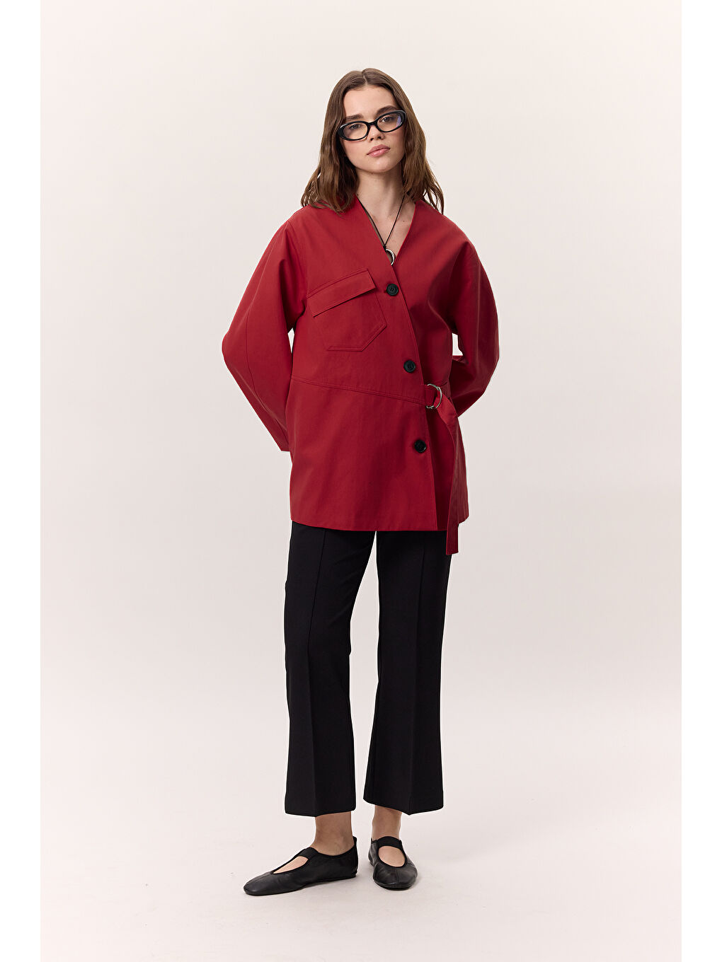 Toka Detaylı Kruvaze Tasarım Ceket Kırmızı-3