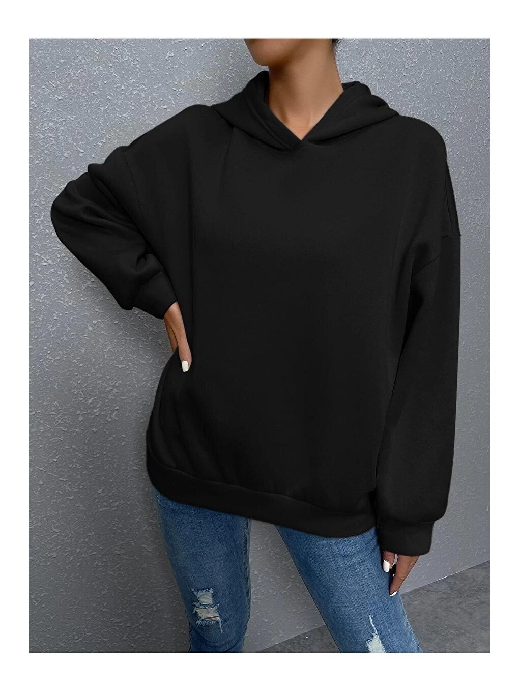 Trendseninle Siyah Kadın SİYAH Ters Düz Nothing Baskılı Oversize Sweatshirt - 1