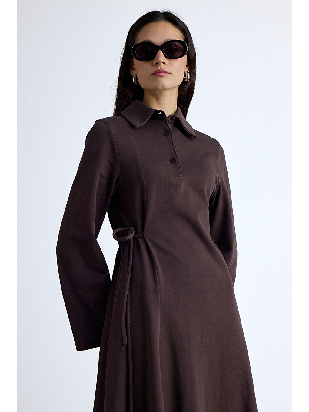 Premıum Örme Yakalı Elbise Kahverengi-1