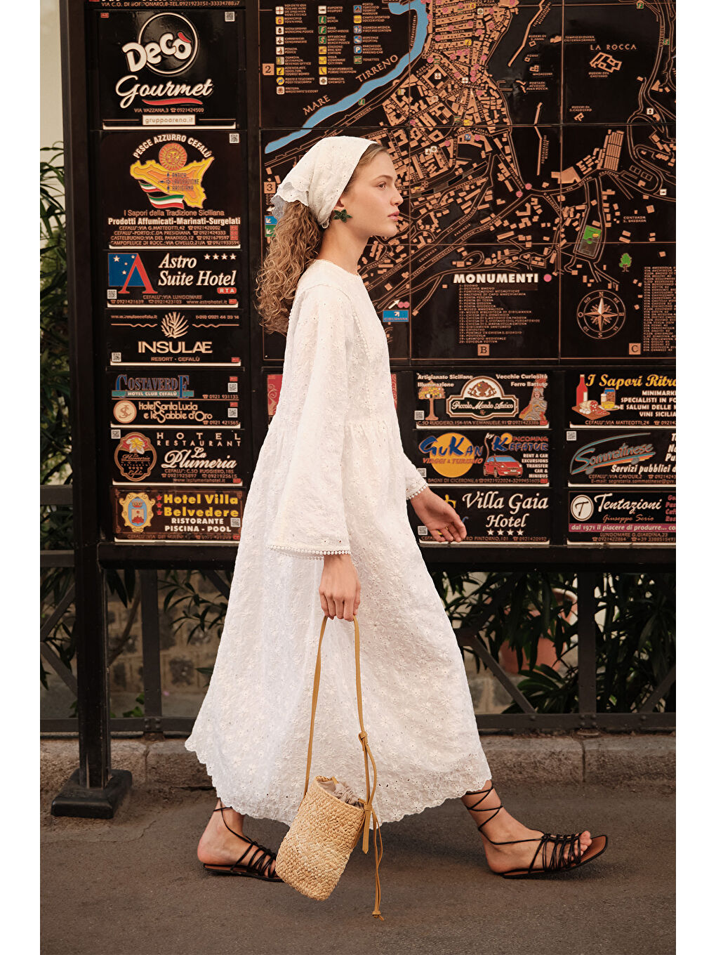 Nakışlı Geniş Kollu Elbise Ekru-1