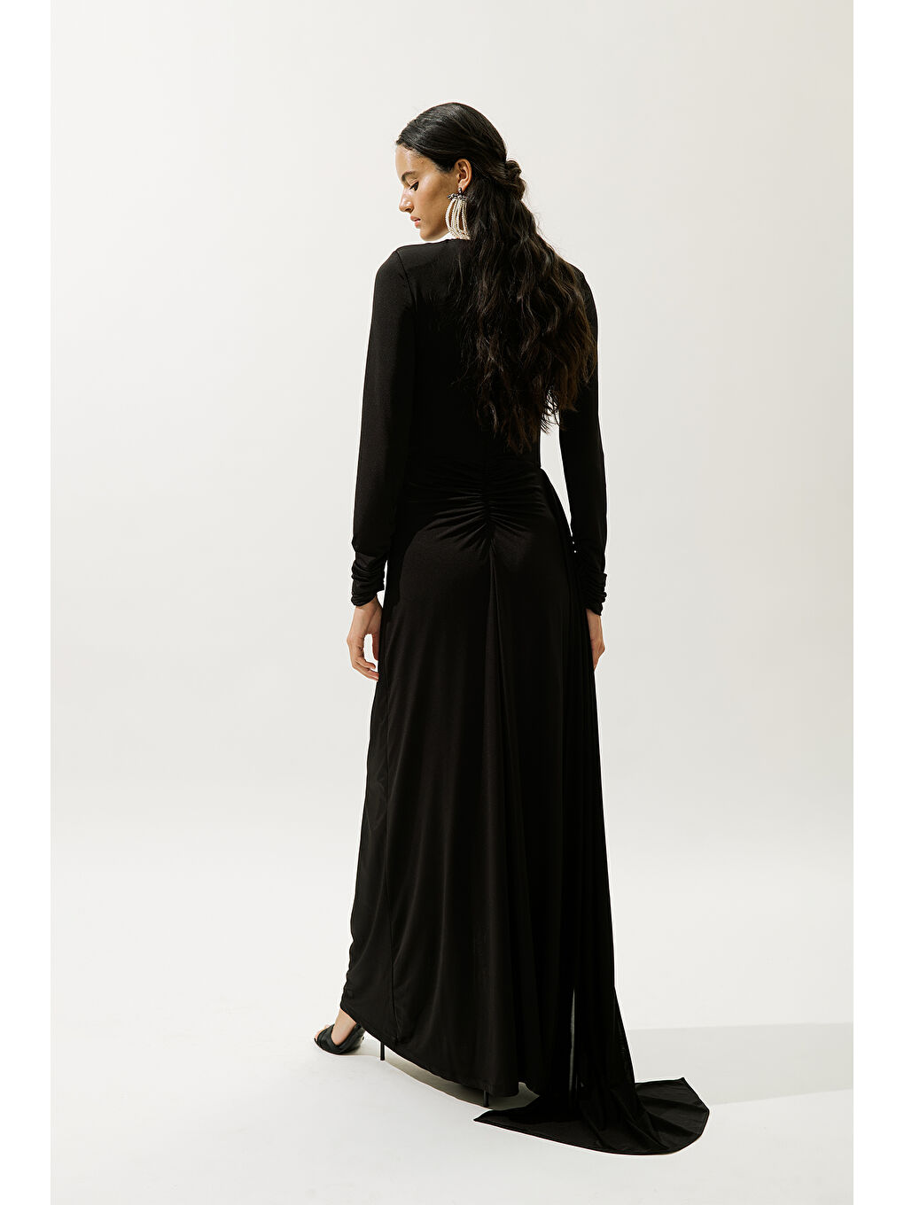 Bağlama Detaylı Abiye Elbise Siyah-6