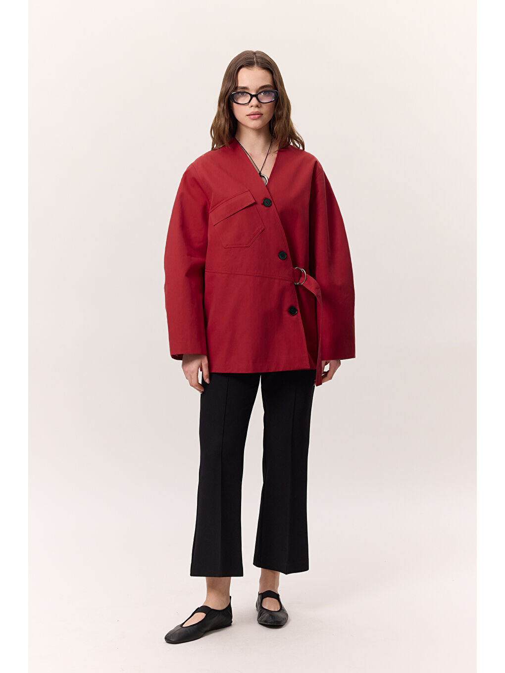 Toka Detaylı Kruvaze Tasarım Ceket Kırmızı-5