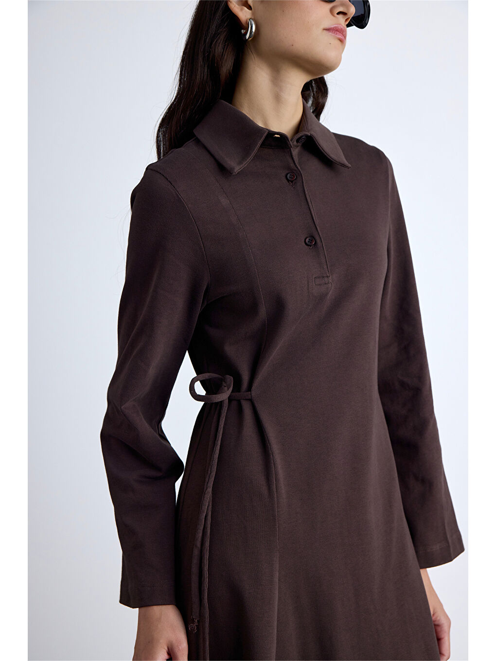 Premıum Örme Yakalı Elbise Kahverengi-3