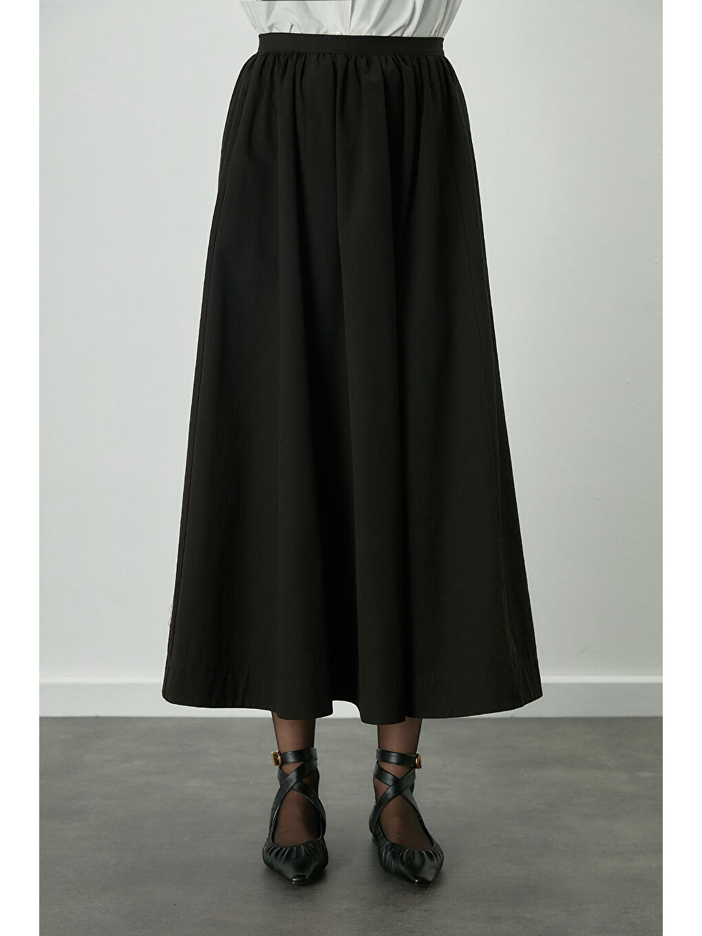 Katy Gabardin Büzgülü Etek Siyah-5