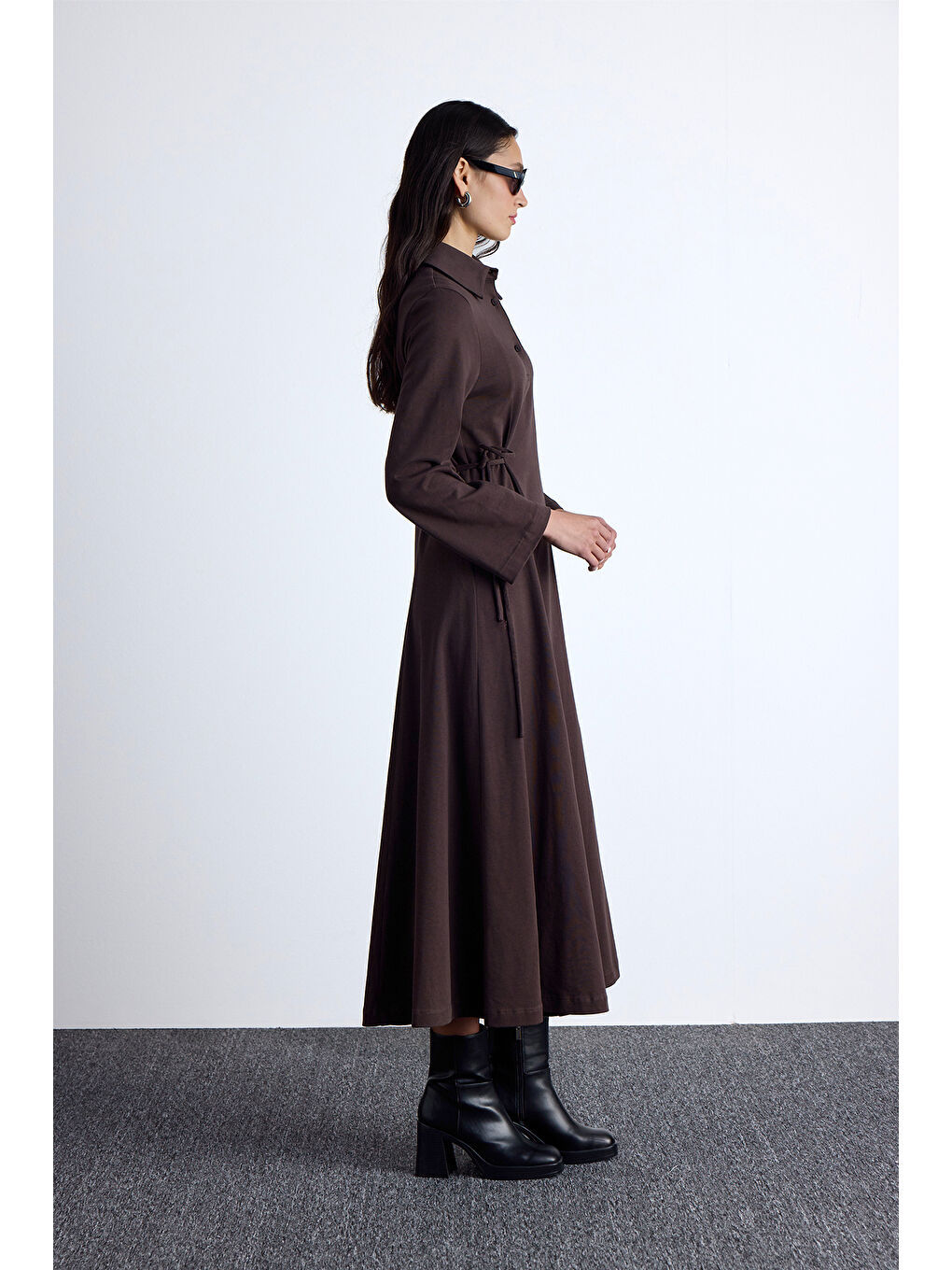 Premıum Örme Yakalı Elbise Kahverengi-4