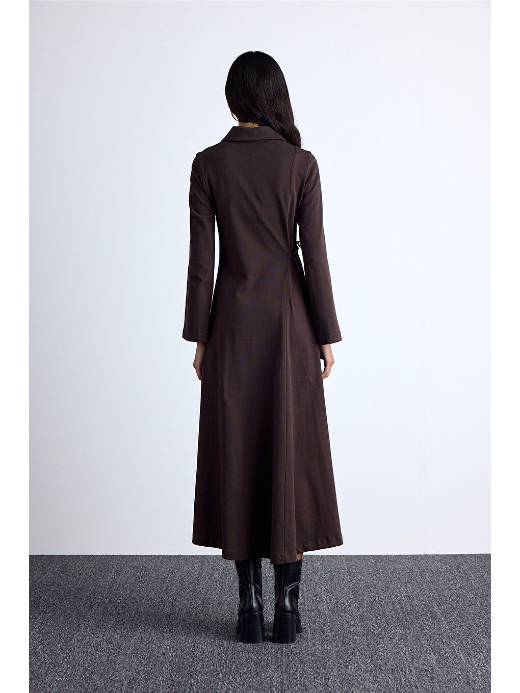 Premıum Örme Yakalı Elbise Kahverengi-5