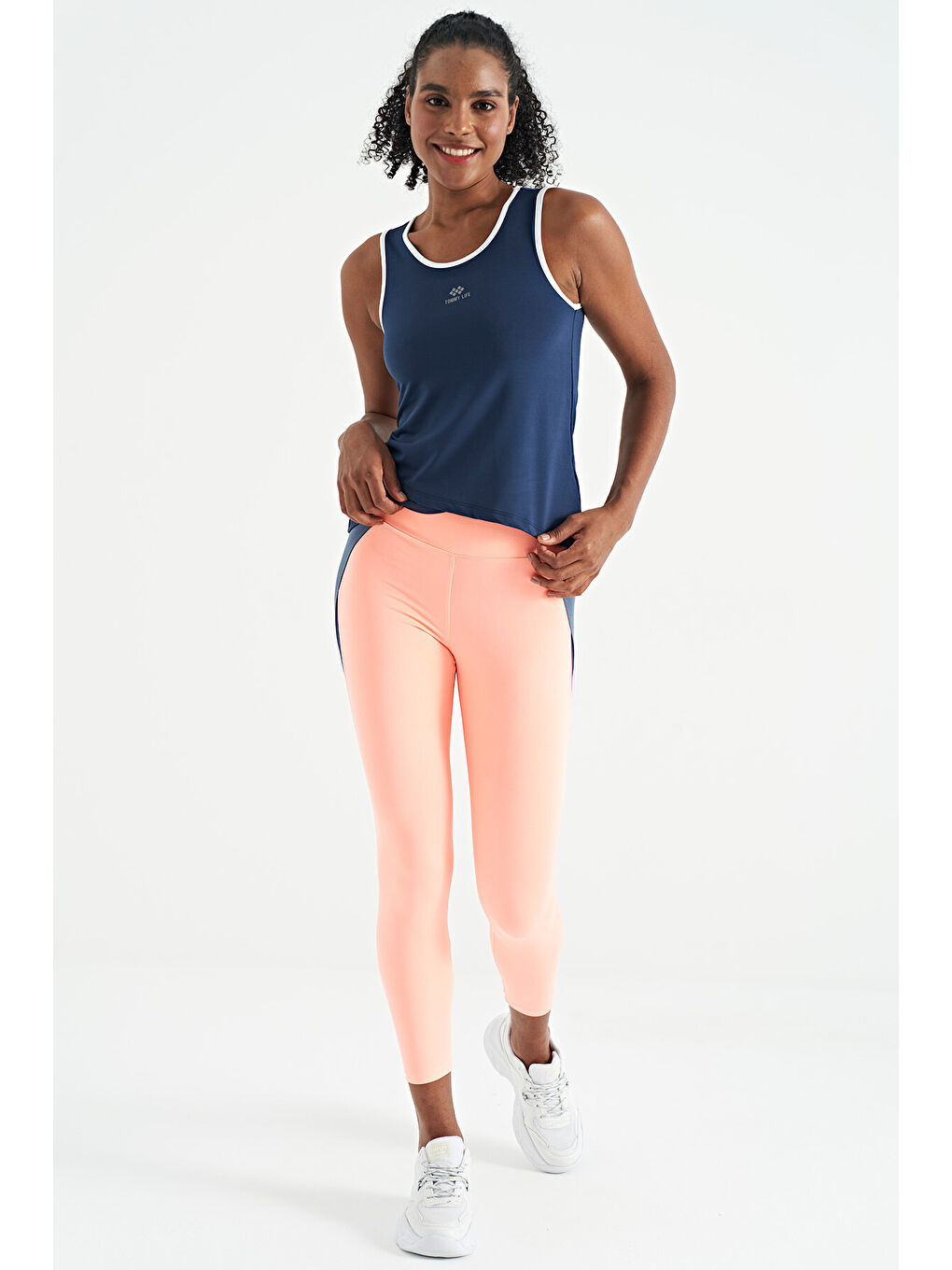 İndigo Logo Baskılı Biye Şeritli Standart Kalıp Kadın Spor Atlet - 97255